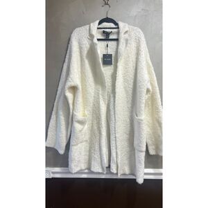 St. John White Light Weight Loop Knit Notch Collar Coat XL $1395